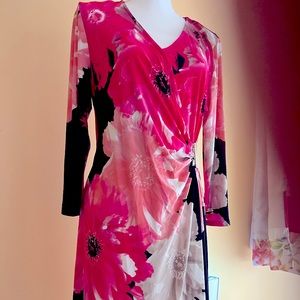 Almost New - faux wrap dress three quarter sleeves